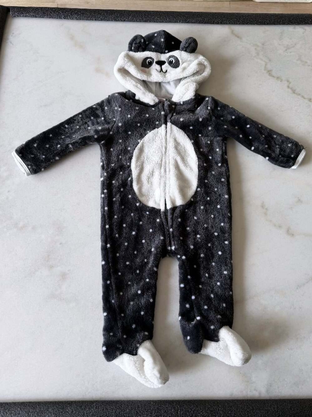 Like new! Panda bear halloween costume / baby bunting suit, grey white (3-6m)